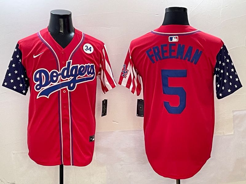 Men Los Angeles Dodgers #5 Freeman Red a generation of national flags Joint name 2025 Nike MLB Jersey style 9->los angeles dodgers->MLB Jersey